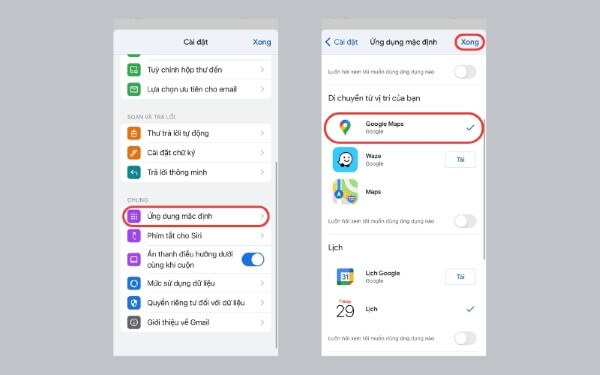 Nhấn Ứng dụng mặc định >  chọn Google Maps