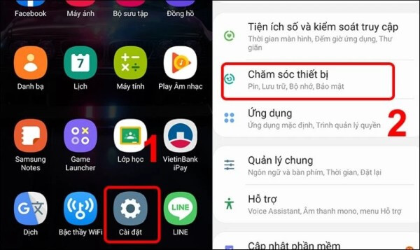 Chọn Chăm sóc pin và thiết bị