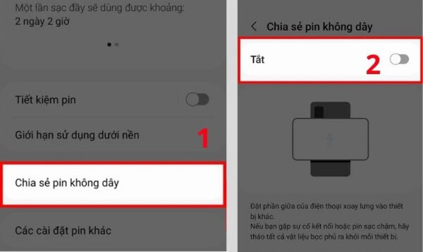 Gạt tắt mục Chia sẻ pin không dây