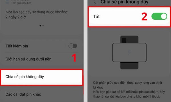 Tắt mục Chia sẻ pin không dây