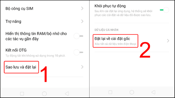 Chọn Đặt lại về cài đặt gốc