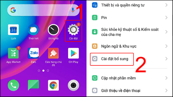Mở Cài đặt > chọn Cài đặt bổ sung
