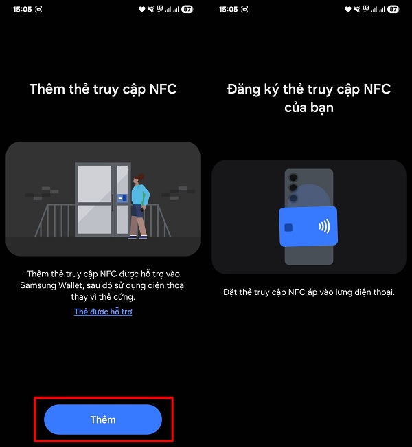 Tiếp đến quét thẻ từ bằng NFC là xong