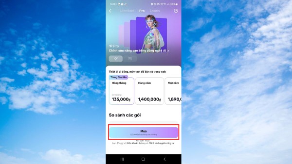 Chọn gói Pro > “Mua”