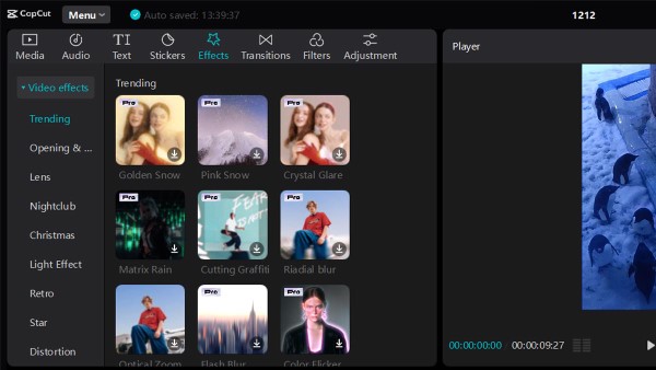 Capcut Pro cung cấp thư viện hiệu ứng cực kỳ đa dạng