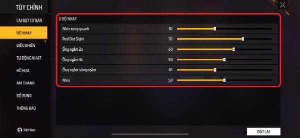 Điều chỉnh các thông số phù hợp