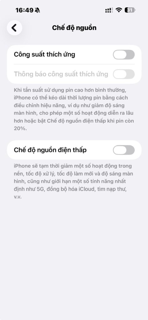 Vô hiệu hóa chế độ nguồn điện thấp