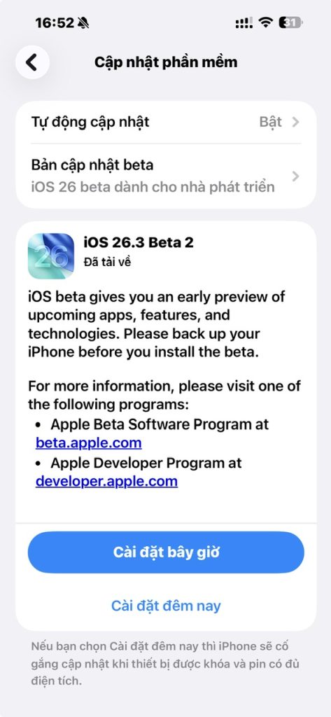 Cập nhật hệ điều hành iOS mới