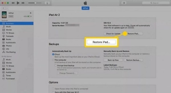 Restore iPad bằng iTunes