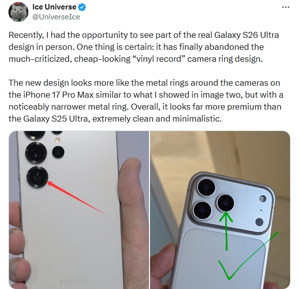 Thông tin rò rỉ cho biết Samsung sẽ loại bỏ thiết kế camera dạng rãnh từng xuất hiện trên thế hệ trước
