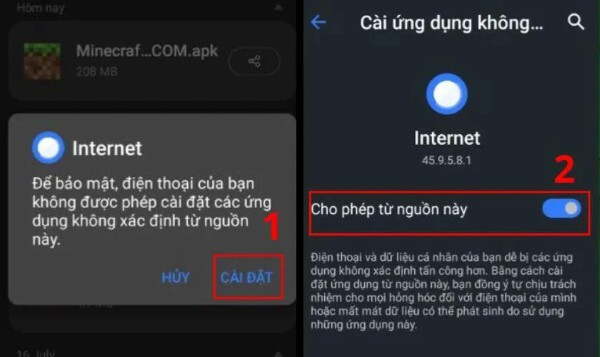 Cho phép cài đặt ứng dụng 