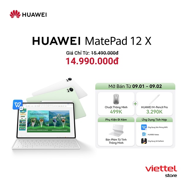 Hotsale mở bán Huawei MatePad 12 X giá giảm chỉ 14.990.000đ