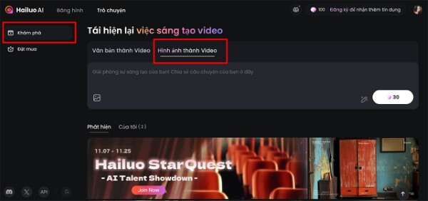 Chọn Khám phá > Hình ảnh thành video