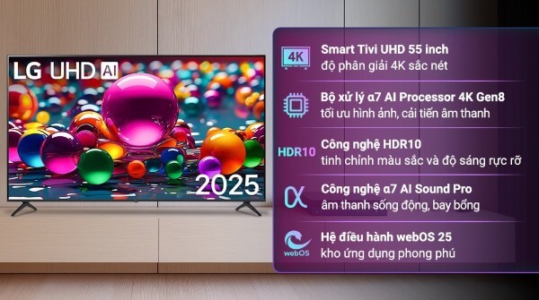 Smart Tivi LG UHD 4K 55 inch 2025 (55UA8450PS)