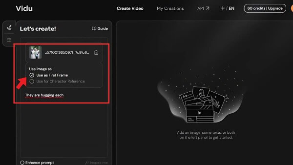 Chọn “Use as First Frame” hoặc “Use for Character Reference”