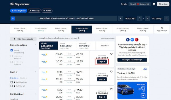 Trang web Skyscanner.com.vn