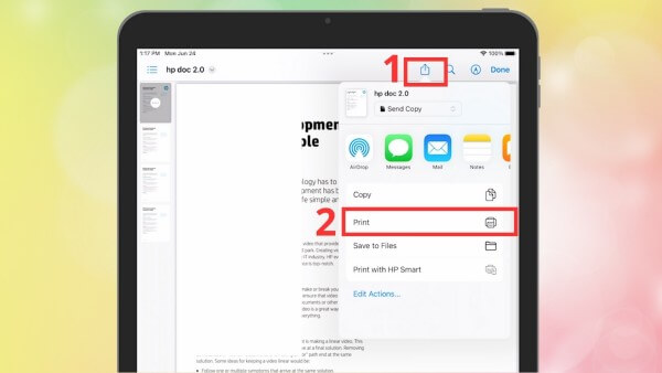 Nhấn biểu tượng Chia sẻ → Chọn In
