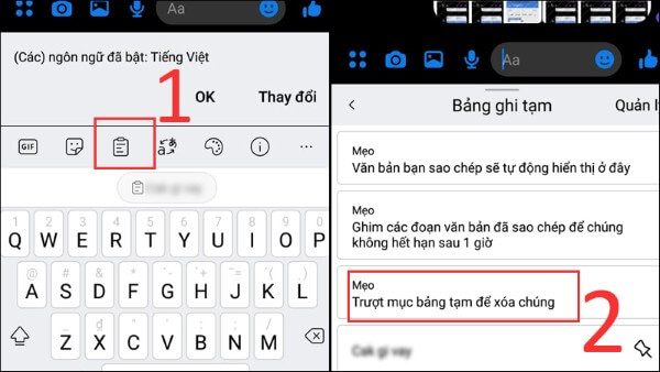 Nhấn biểu tượng Clipboard