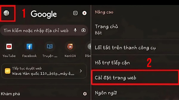 Chọn Cài đặt trang web