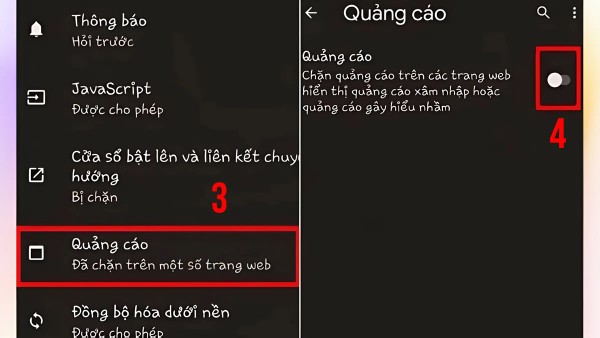 Tắt mục Quảng cáo