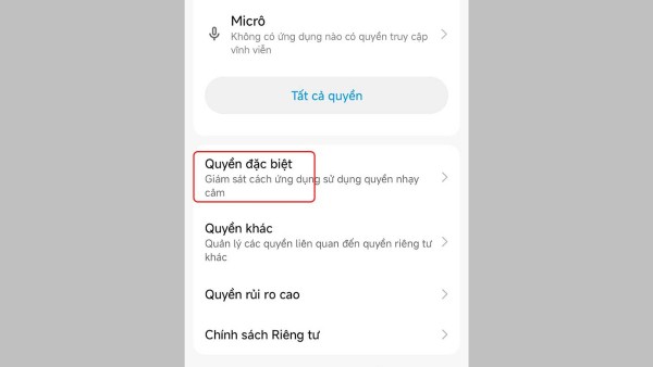 Chọn Quyền đặc biệt