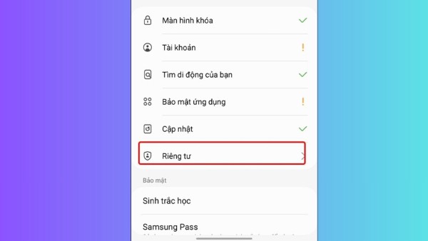 Chọn Quyền riêng tư