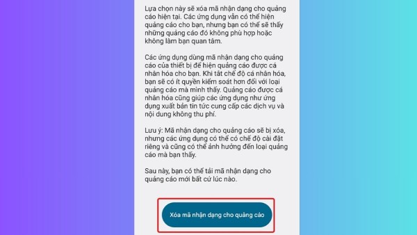 Chọn xóa mã nhận dạng cho quảng cáo 