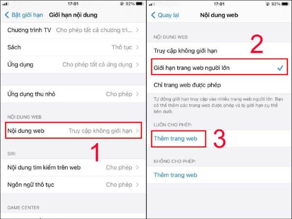 Nhấn Thêm trang web