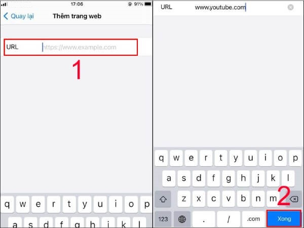 Nhập đường link > nhấn Xong