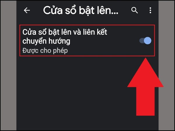 Bật Cửa sổ bật lên và liên kết chuyển hướng