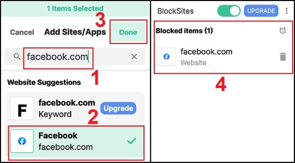 Nhập đường link trang web muốn chặn