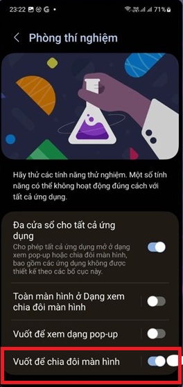 Đừng quên mở thêm tùy chọn Vuốt để chia đôi màn hình