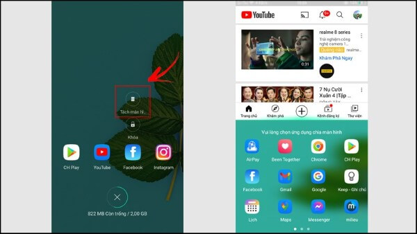 Nhấn giữ ứng dụng muốn chia đôi màn hình