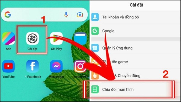 Mở Cài đặt > chọn Chia đôi màn hình
