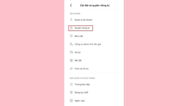 Nhấn Quyền riêng tư
