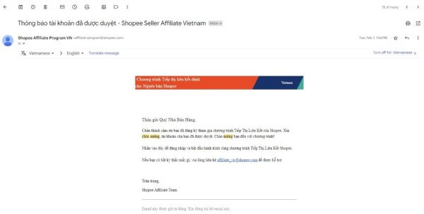 Kiểm tra email thông báo kết quả