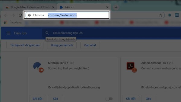 Truy cập địa chỉ: chrome://extensions/ 