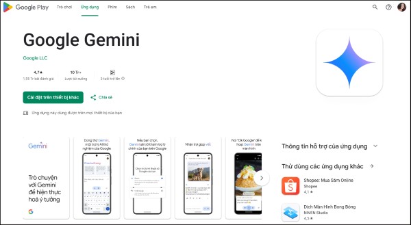 Cập nhật ứng dụng Gemini
