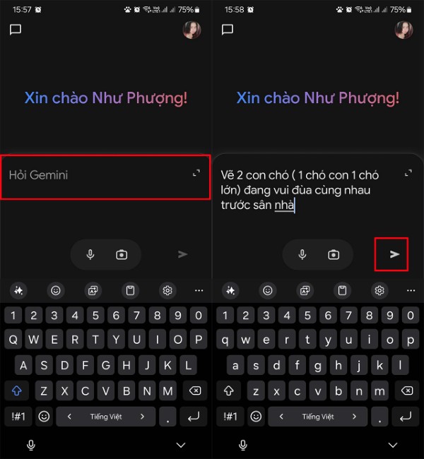 Mở ứng dụng Google Gemini và nhập nội dung mô tả hình ảnh muốn tạo