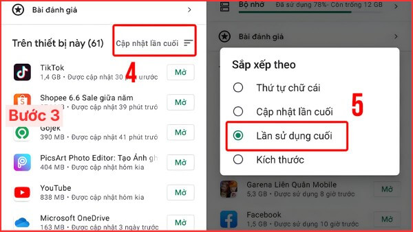 Chọn Lần cuối sử dụng