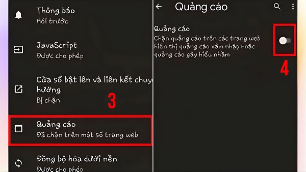 Chọn mục Quảng cáo