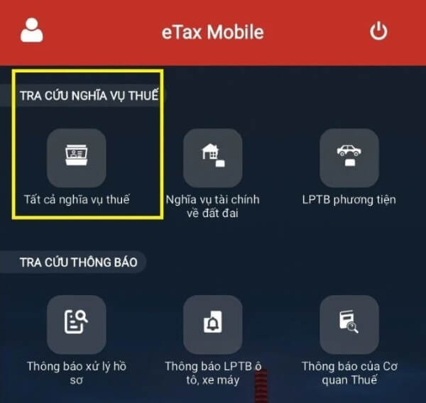 Nhấn “Tất cả nghĩa vụ thuế”