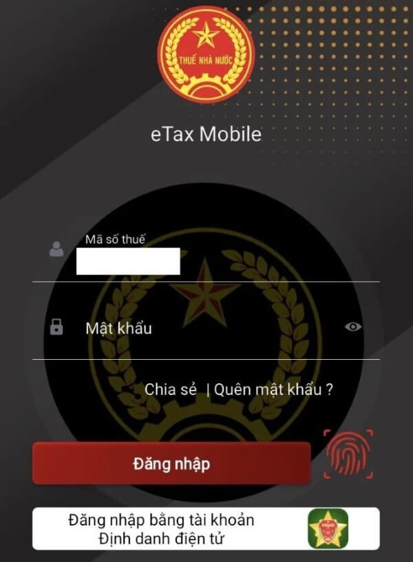 Đăng nhập bằng tài khoản thuế điện tử 