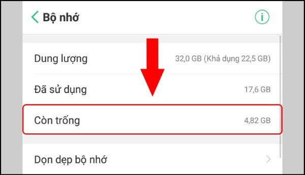 Nhấn mục Bộ nhớ