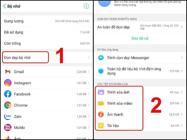 Chọn Dọn dẹp bộ nhớ 
