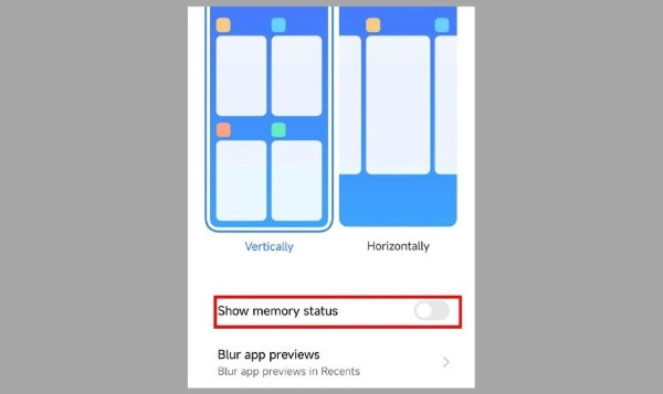 Bật Hiển thị trạng thái bộ nhớ (Show memory status)