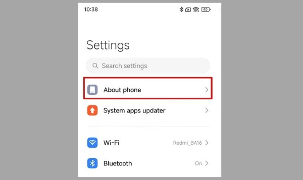 Chọn Giới thiệu về điện thoại (About phone)