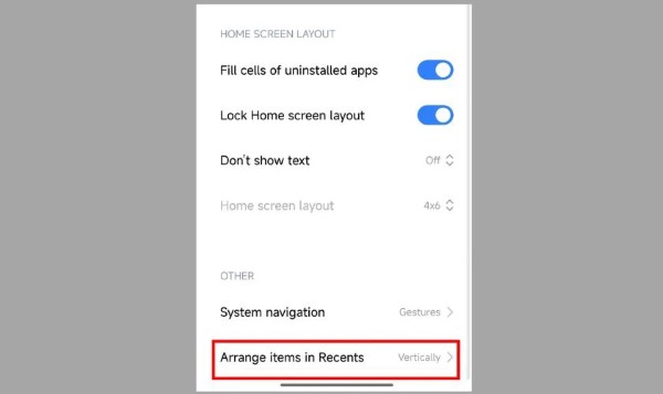 Chọn Gần đây (Arrange items in Recents)