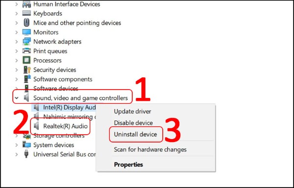 Chọn Uninstall device