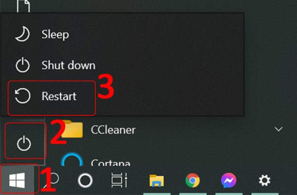 Nhấn Restart để khởi động lại máy tính